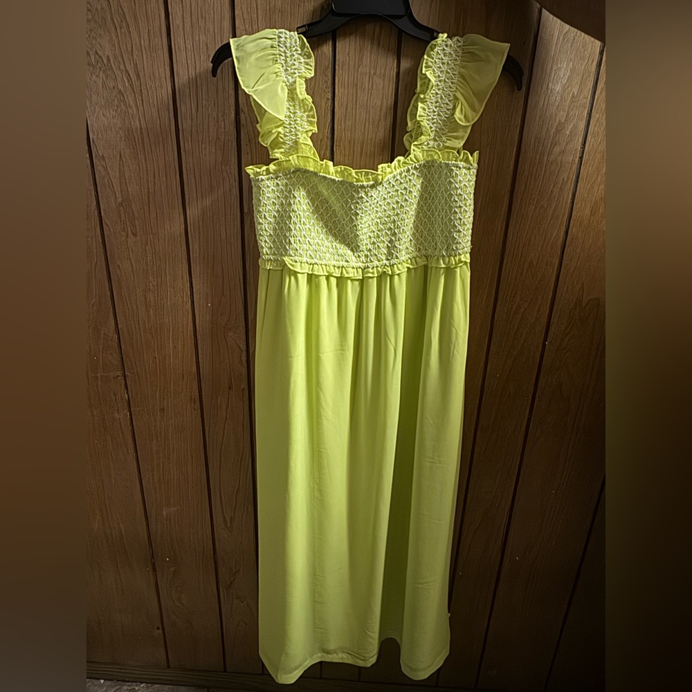 Smocked Ruffle Strap Long Nightgown - Neon Yellow